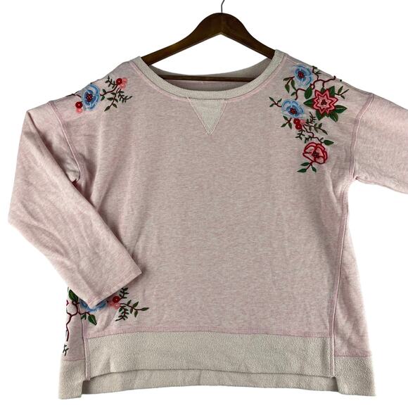 Flower Embroidered Pullover Pink Heathered Sweater with Ivory Contrast SZ XL(?) - Picture 1 of 6